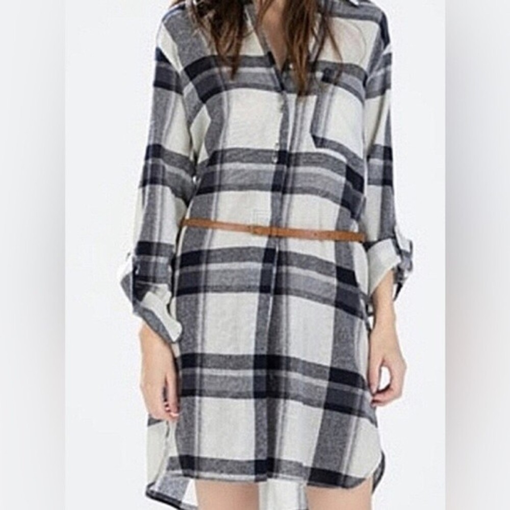 Zara Wool Plaid Shirt Dress XS